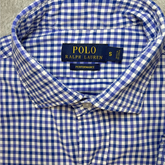 Polo Ralph Lauren Mens Long Sleeve Shirt Small Gingham Check Blue Performance - Picture 1 of 10